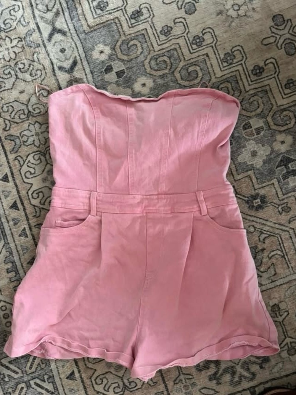 Pink strapless romper